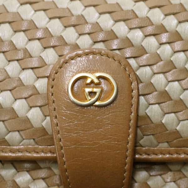 OLD Gucci　編み込みレザーポシェットバッグ（キャメル）