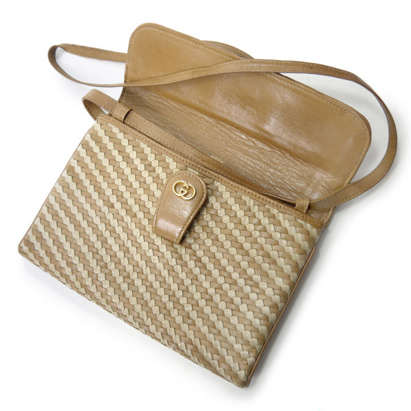 OLD Gucci　編み込みレザーポシェットバッグ（キャメル）