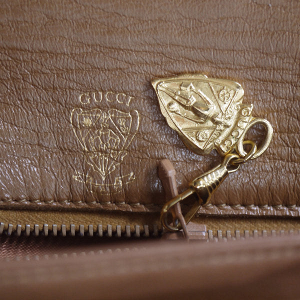 OLD Gucci　編み込みレザーポシェットバッグ（キャメル）