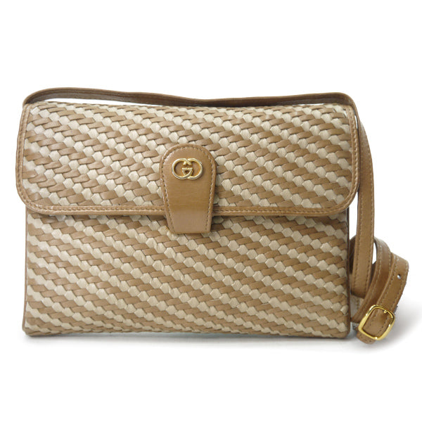 OLD Gucci　編み込みレザーポシェットバッグ（キャメル）
