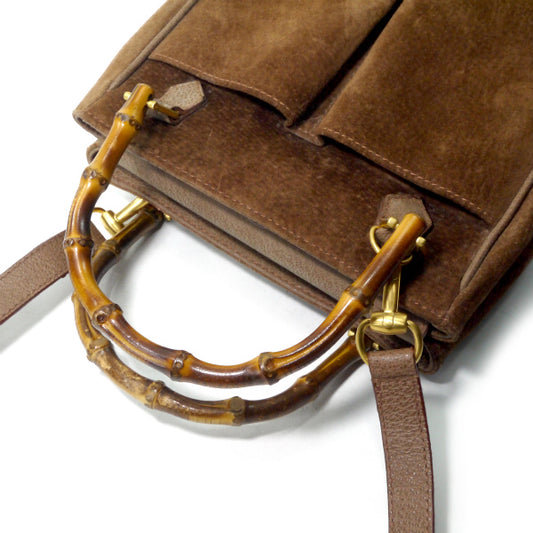 OLD Gucci　スエードバンブー2WAYバッグ（茶）