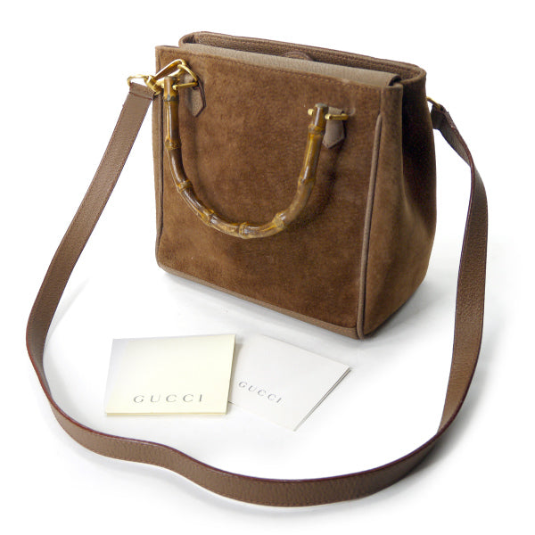OLD Gucci　スエードバンブー2WAYバッグ（茶）