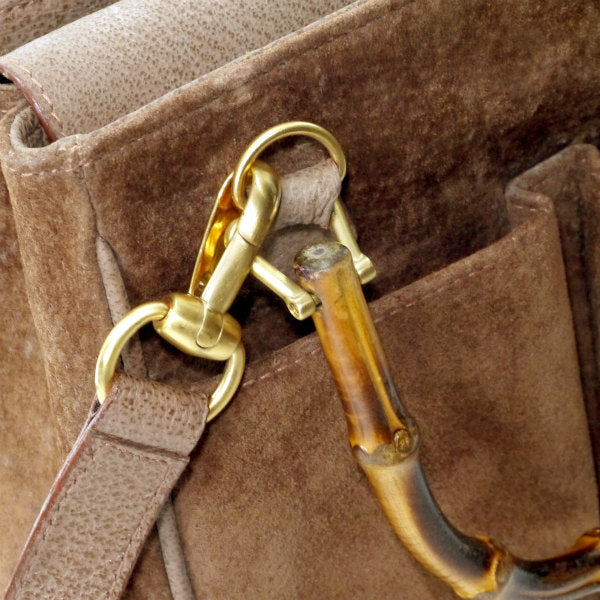 OLD Gucci　スエードバンブー2WAYバッグ（茶）