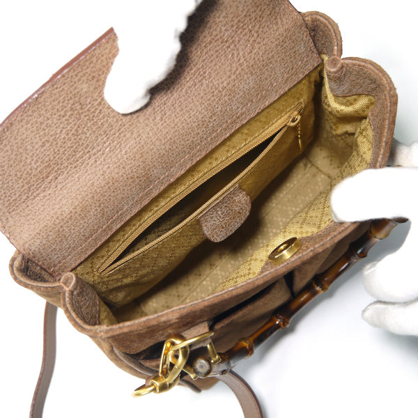 OLD Gucci　スエードバンブー2WAYバッグ（茶）