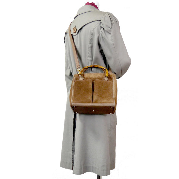 OLD Gucci　スエードバンブー2WAYバッグ（茶）