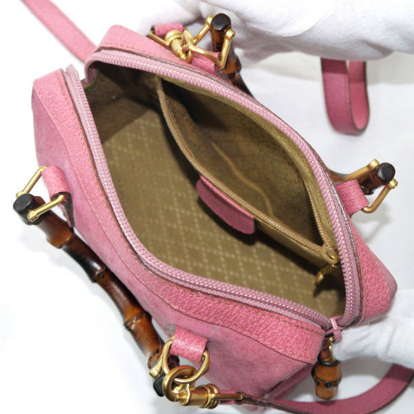 OLD Gucci レア!!バンブー×スエード2WAYミニボストン（ピンク）