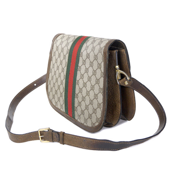 OLD Gucci　差し込みフラップ2層式シェリーショルダー（茶）