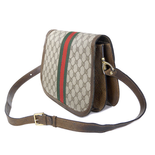 OLD Gucci　差し込みフラップ2層式シェリーショルダー（茶）