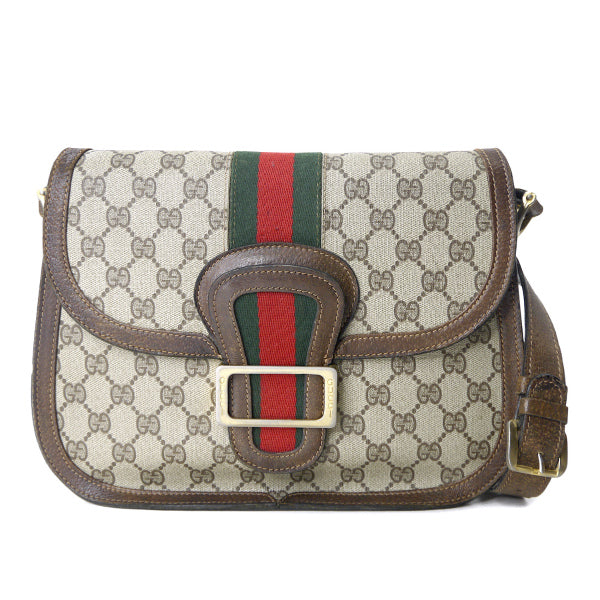 OLD Gucci　差し込みフラップ2層式シェリーショルダー（茶）
