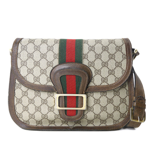 OLD Gucci　差し込みフラップ2層式シェリーショルダー（茶）