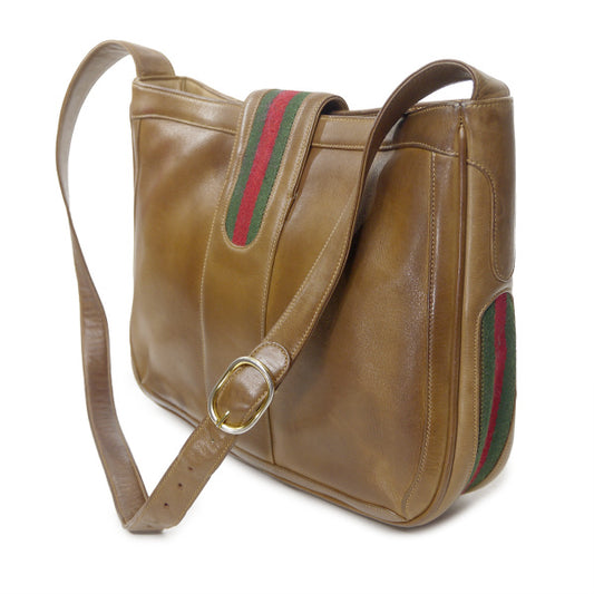 OLD Gucci　レア!総革ブーツマーク金具ショルダー（飴色キャメル）