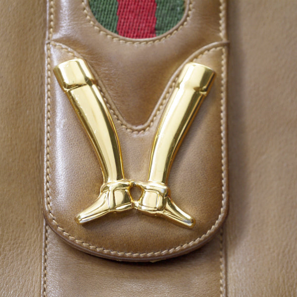 OLD Gucci　レア!総革ブーツマーク金具ショルダー（飴色キャメル）