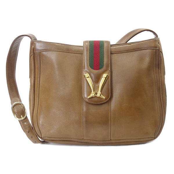 OLD Gucci　レア!総革ブーツマーク金具ショルダー（飴色キャメル）