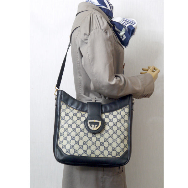 OLD Gucci＜訳あり＞トライアングルGGバケツ型ショルダー（青）