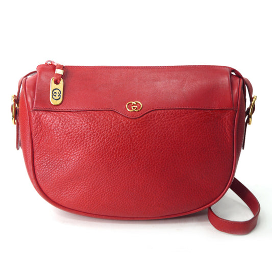OLD Gucci 2WAY型押しレザー半円バッグ（赤）