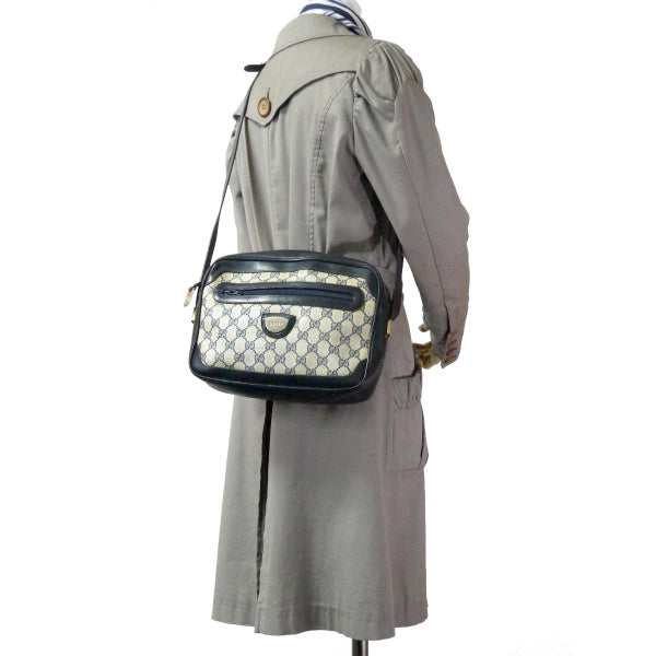 OLD Gucci　三角ロゴプレートGG柄ショルダー（青）