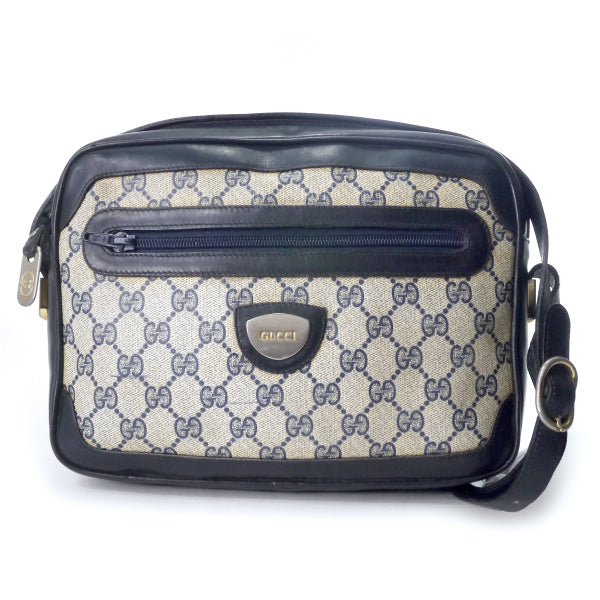 OLD Gucci　三角ロゴプレートGG柄ショルダー（青）
