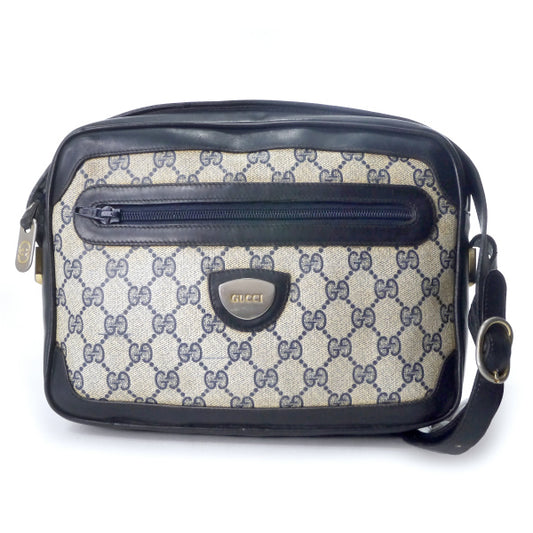 OLD Gucci　三角ロゴプレートGG柄ショルダー（青）