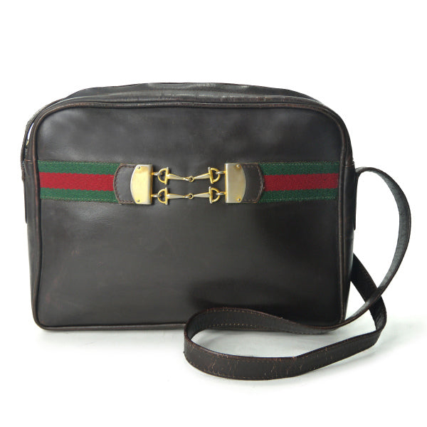 OLD Gucci 　レア!!ビット金具×シェリー総革ショルダー（濃茶）