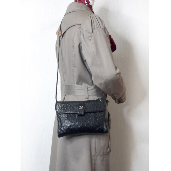 OLD Gucci　オーストリッチ2WAYポシェット（黒）