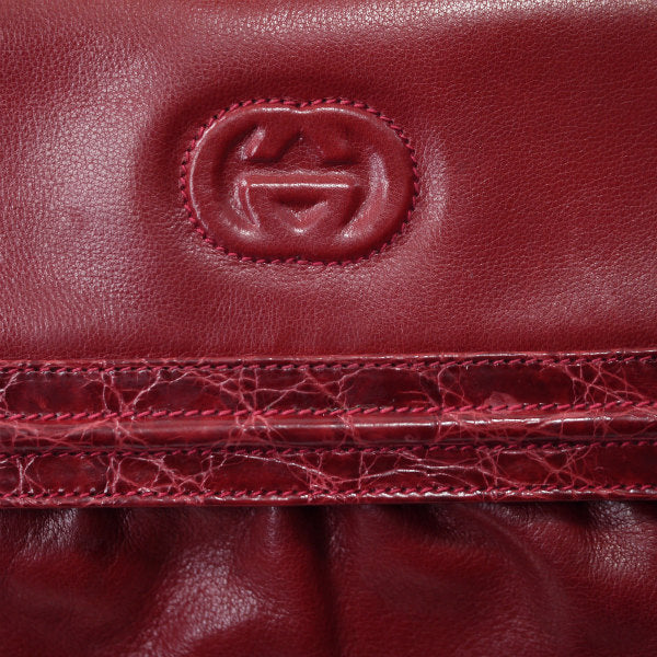 OLD Gucci　クロコ×革コンビ2WAYドレープバッグ （深赤）