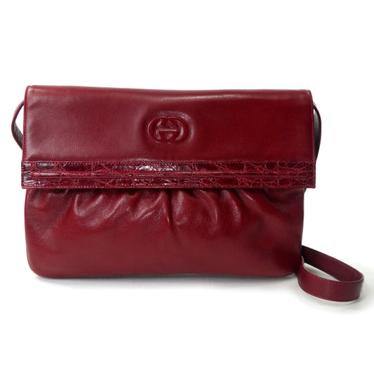 OLD Gucci　クロコ×革コンビ2WAYドレープバッグ （深赤）