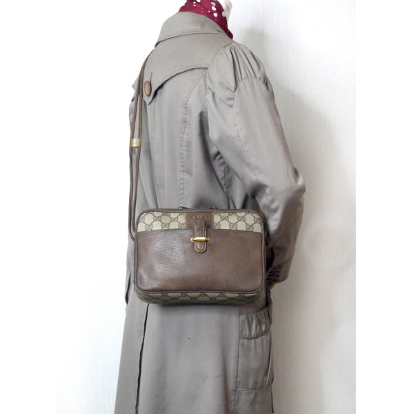 OLD Gucci　GG柄ベルトデザインWショルダー（茶）