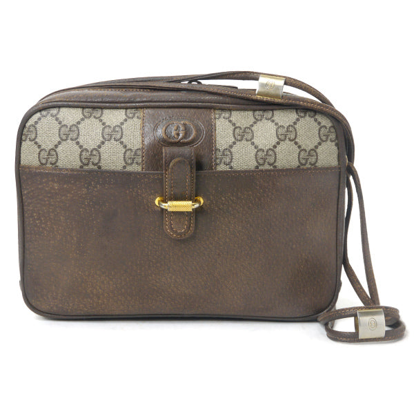 OLD Gucci　GG柄ベルトデザインWショルダー（茶）