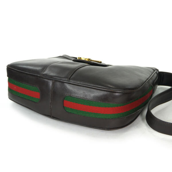 OLD Gucci　レア!総革ブーツマーク金具ショルダー（濃茶）