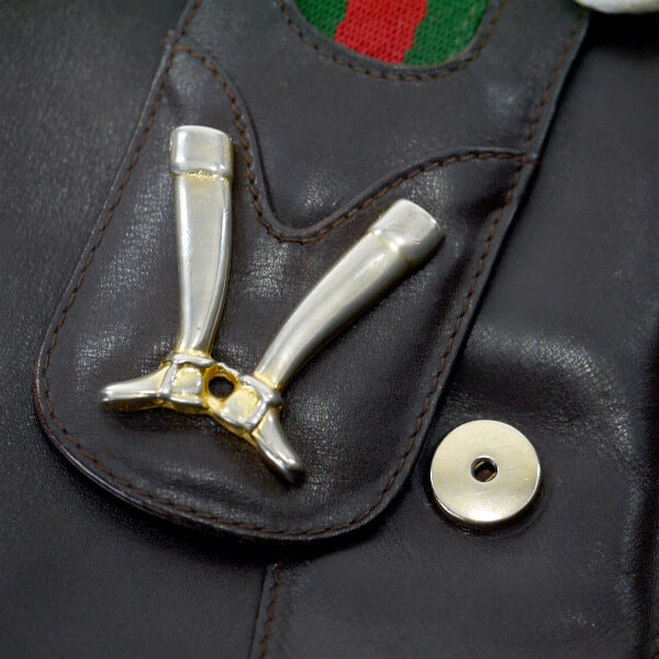 OLD Gucci　レア!総革ブーツマーク金具ショルダー（濃茶）