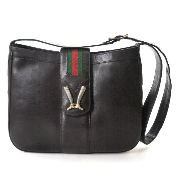 OLD Gucci　レア!総革ブーツマーク金具ショルダー（濃茶）