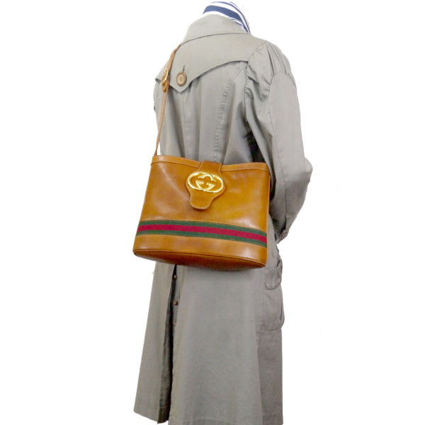 Vintage Gucci GG金具バケツ型シェリーショルダー（飴色）