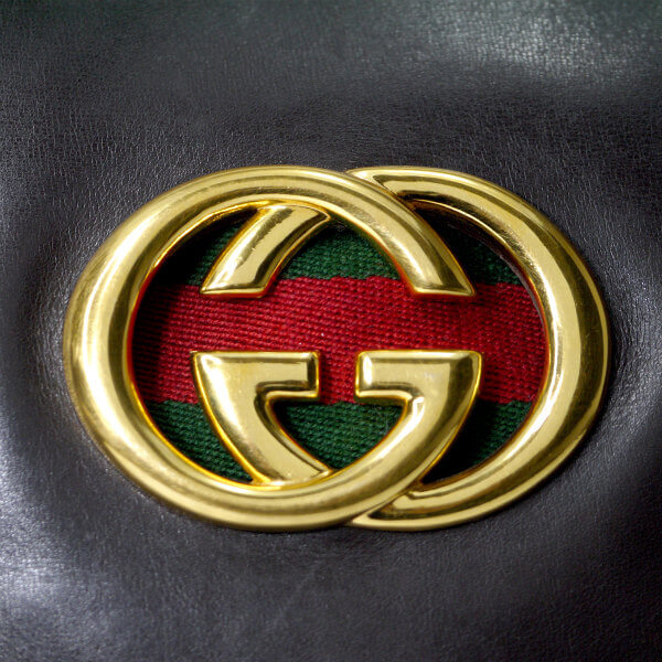 OLD Gucci 80s 総革インターロッキングG シェリーショルダー（濃茶）