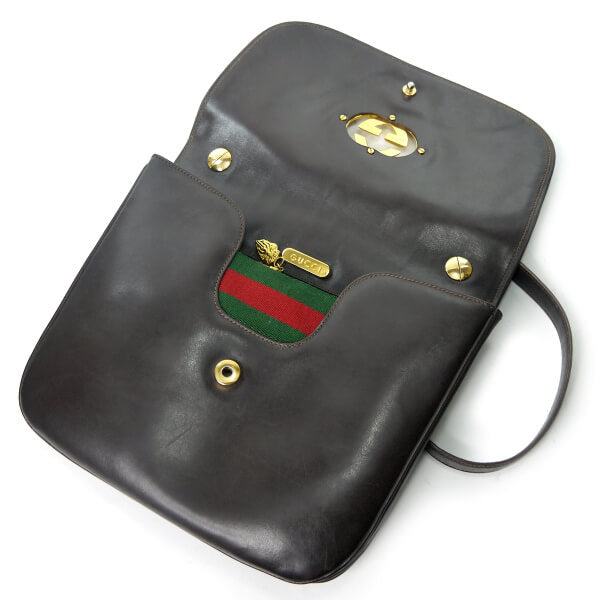 OLD Gucci 80s 総革インターロッキングG シェリーショルダー（濃茶）