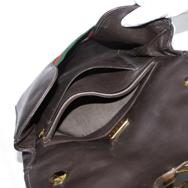 OLD Gucci 80s 総革インターロッキングG シェリーショルダー（濃茶）