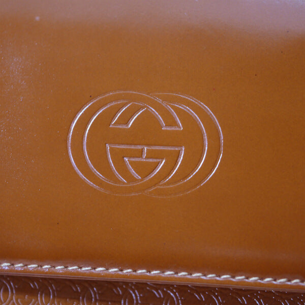 OLD Gucci　総革パテントGG型押しハンドバッグ（茶）