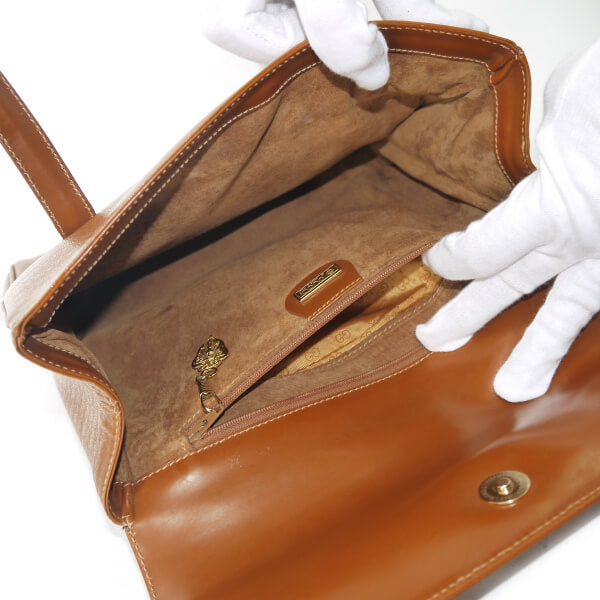 OLD Gucci　総革パテントGG型押しハンドバッグ（茶）