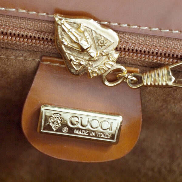 OLD Gucci　総革パテントGG型押しハンドバッグ（茶）