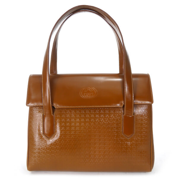 OLD Gucci　総革パテントGG型押しハンドバッグ（茶）