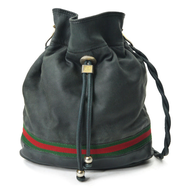 OLD Gucci　シェリー巾着ラム革ショルダー（黒）