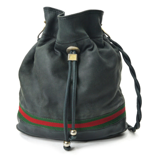 OLD Gucci　シェリー巾着ラム革ショルダー（黒）
