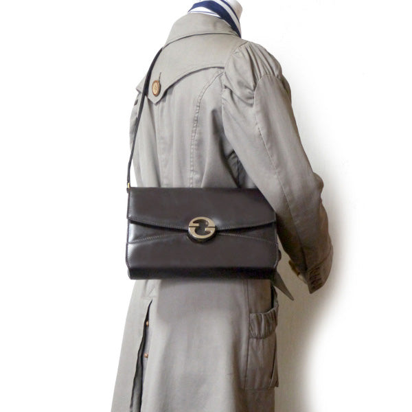 OLD Gucci　2WAY総革GG金具レターカットショルダー（濃茶）