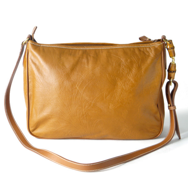 OLD Gucci　花柄エンボス加工A4レザーショルダー（キャメル）