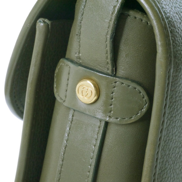 OLD Gucci　星ロゴエンボス総革ショルダー（オリーブ）