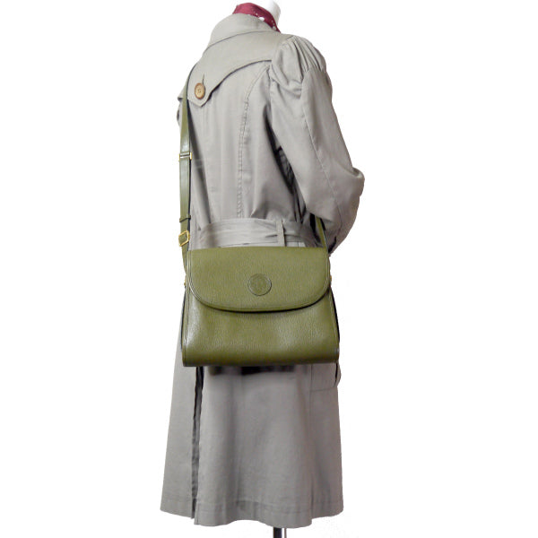 OLD Gucci　星ロゴエンボス総革ショルダー（オリーブ）
