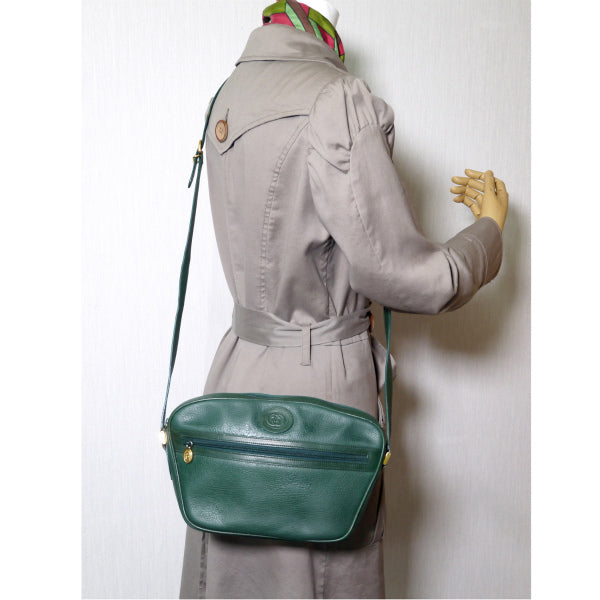 OLD Gucci 型押しレザーGGロゴショルダー（緑）