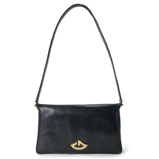 OLD Gucci　稀少Gロゴ高級リザードショルダー（黒）