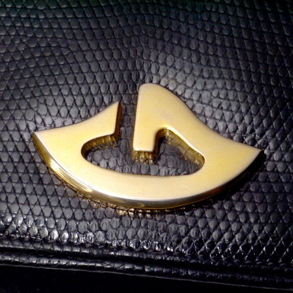 OLD Gucci　稀少Gロゴ高級リザードショルダー（黒）