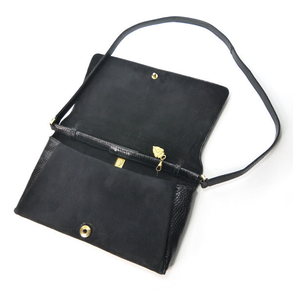 OLD Gucci　稀少Gロゴ高級リザードショルダー（黒）