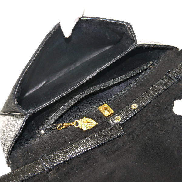 OLD Gucci　稀少Gロゴ高級リザードショルダー（黒）